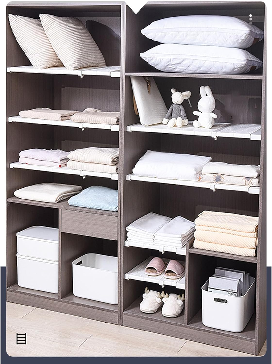 Expandable Closet Tension Shelf, Adjustable Wardrobe Dividers, Telescopic Storage Rack with Full Coverage Design, Nail Free Installation for Closets Cabinets Bathrooms, Holds up to (Expandable Length
