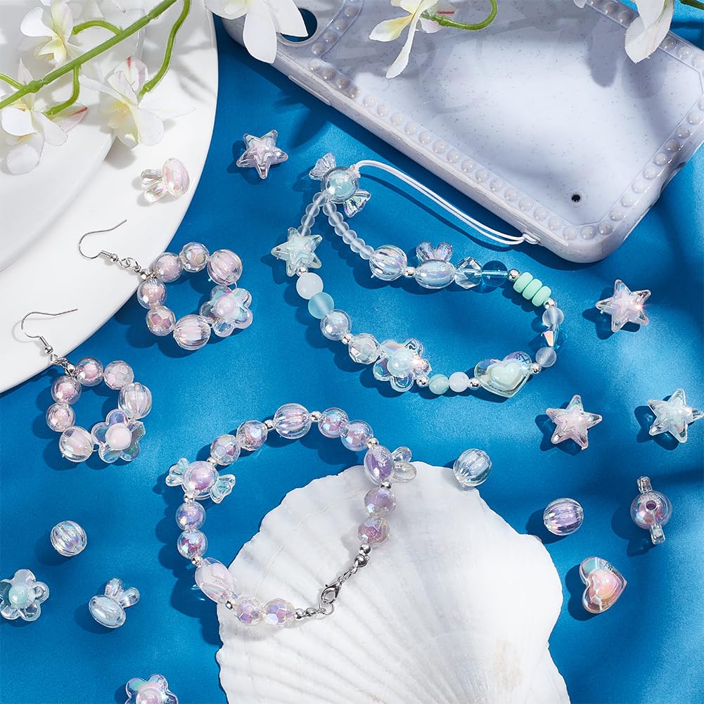 PandaHall 150pcs Perles D'espacement En Acrylique 8 Styles Perles En Vrac Au Chalumeau 3 Couleurs Perles Artisanales Transparentes Pour Bijoux De Collier De Longe De Tresses De Cheveux, Trou 2-3mm