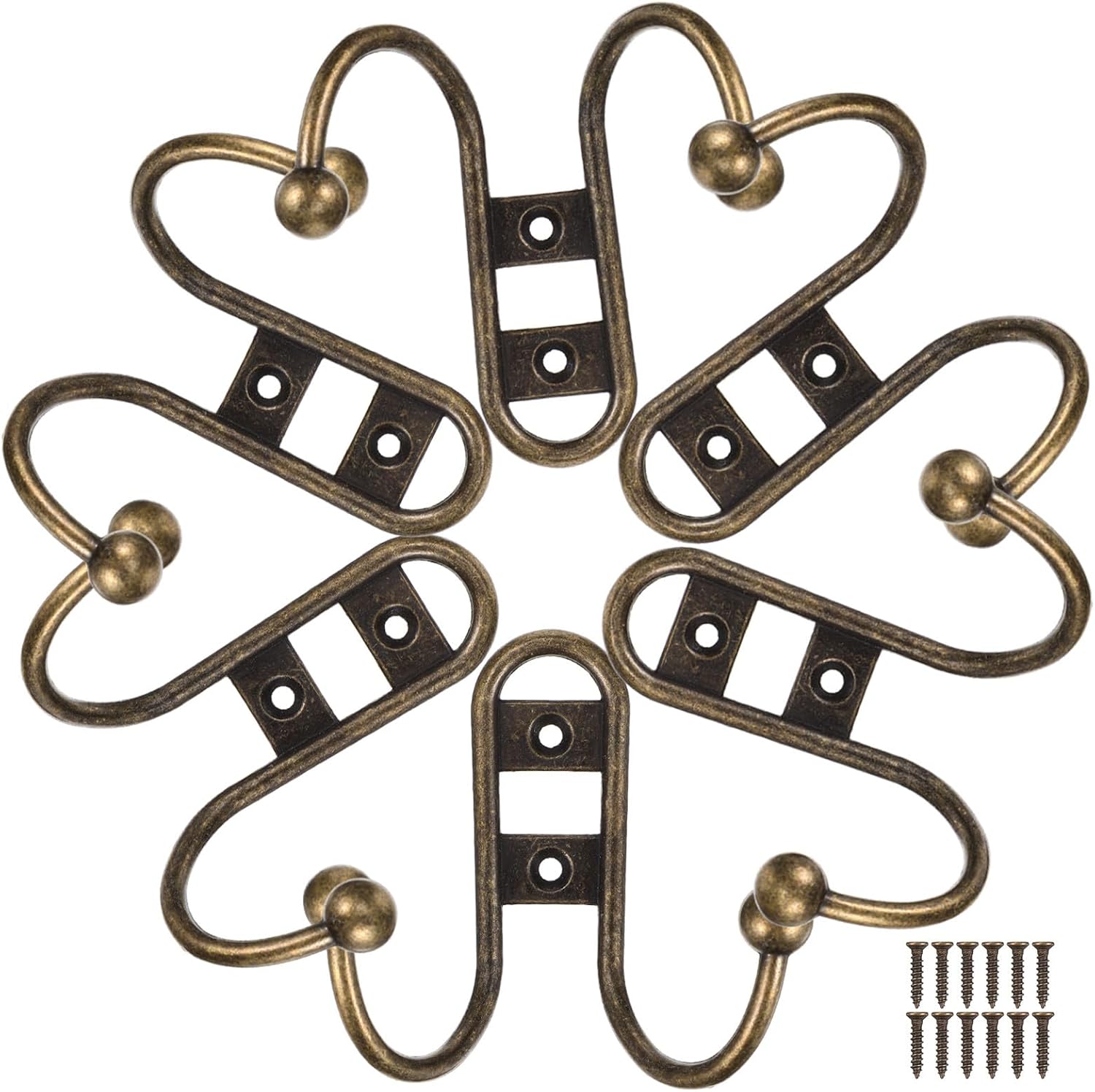 Beaupretty Vintage Iron Wall Storage Hooks 6pcs Set, Retro Rustic Coat and Towel Hanging Hooks for Kitchen Bathroom Door, Antique Style Key and Clothes Hangers for Home Organization