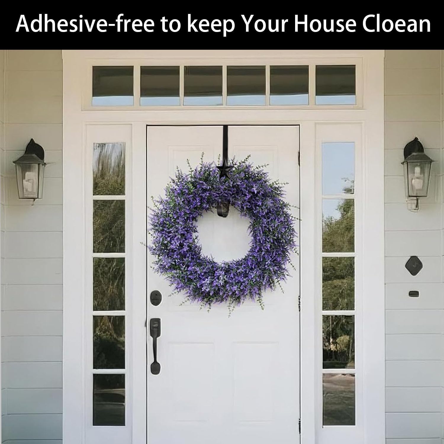 3 Pcs 15 Inch Wreath Hanger for Front Door Star Pattern Garland Hanger Over The Door Metal Door Wreath Decoration Hanger Hook for Various Festive Wreaths Hanging Towels Coats Etc (Black)