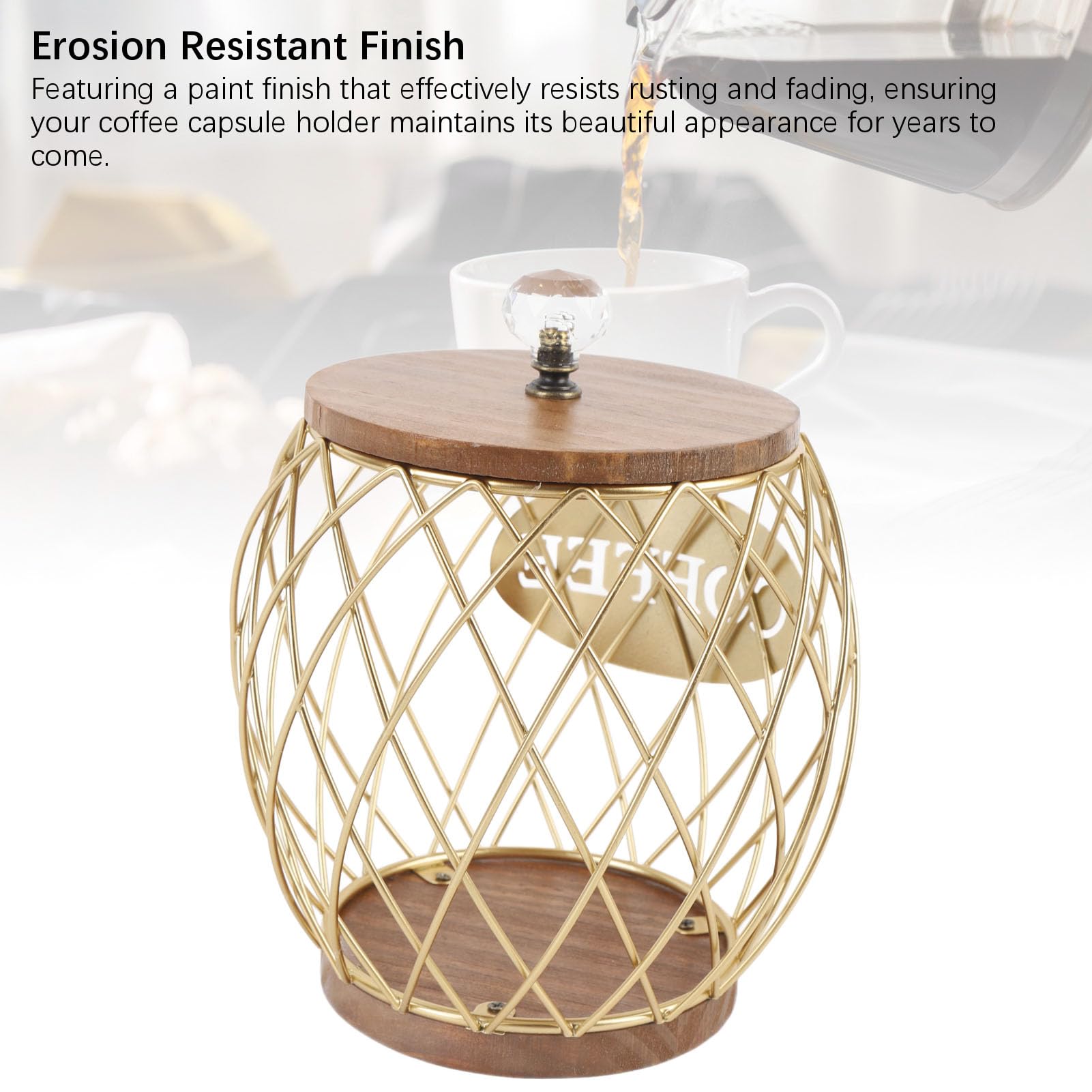 Porta Capsule di caffè a Forma di Frutta Elegante Porta Capsule di caffè con Base in Legno Coperchio Decorazioni per la Casa (Oro)