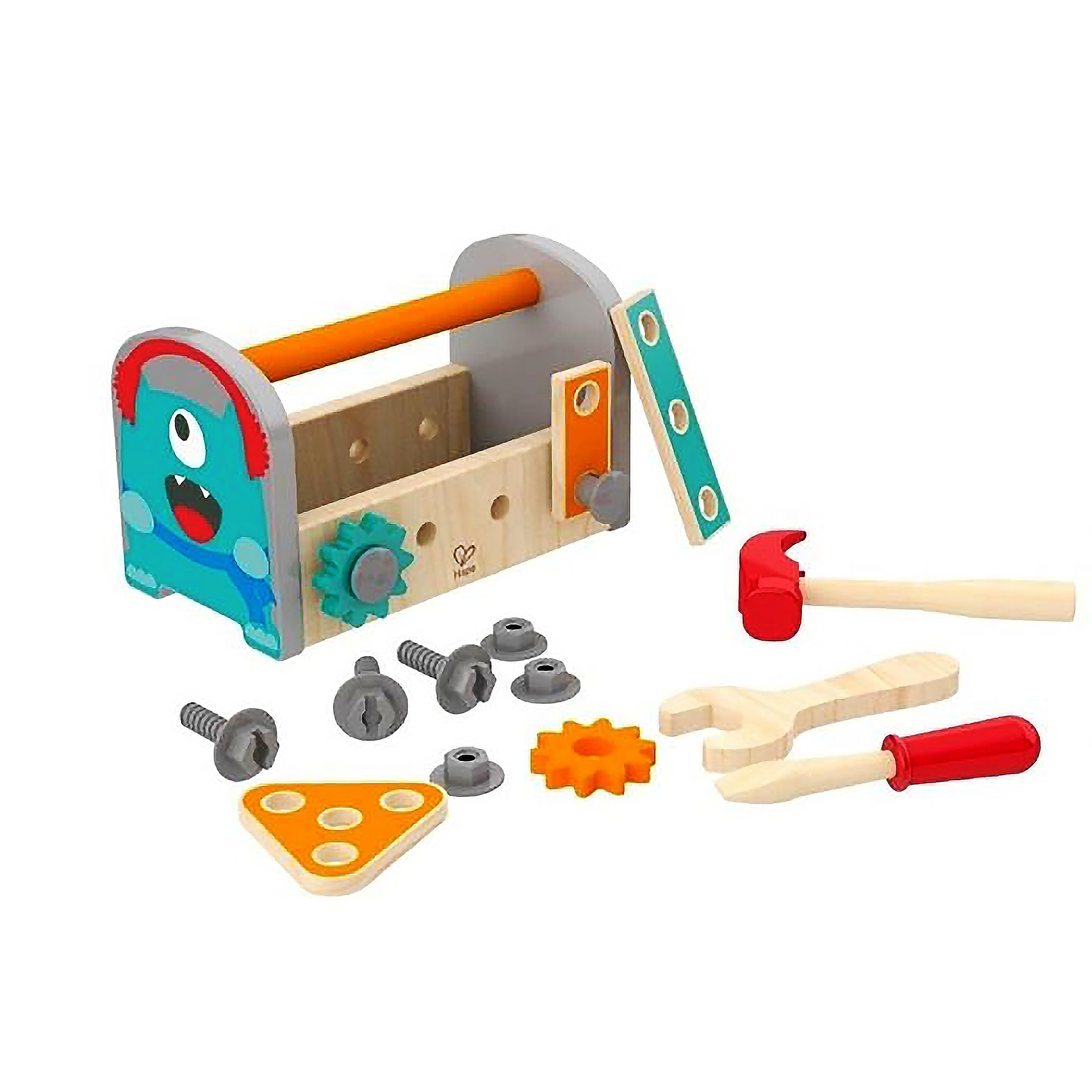 Hape Wooden Monster Fix-It Toolbox Kit | 17-Piece Pretend Play Tool Set for Kids | Includes Wrench, Hammer, Screws, Gears & More | Educational Construction Toy for Creativity & Motor Skills | Ages 3+