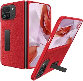 Miimall 対応Pixel 9 Pro Fold スタンド付き 携帯カバー PU レザー ヒンジ保護 フィルム一体型 薄い スマホケース 軽量 耐衝撃 ピクセル9 fold ケース ヒンジ保護 カメラ保護 全面保護 Pixel 9 Fold バンパー Case（赤）