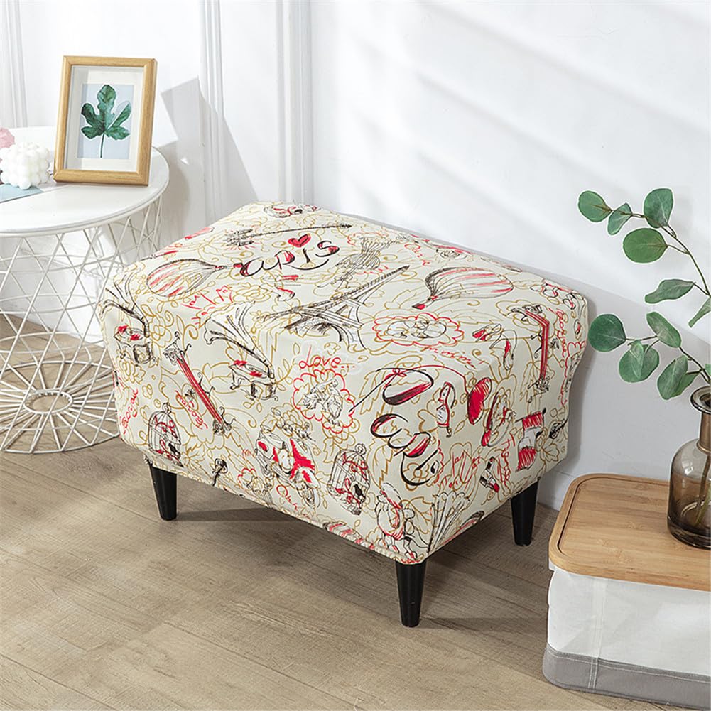 Housse De Pouf Ottoman En Jacquard Extensible - Fond élastique Antidérapant, Lavable En Machine - Taille Unique, Vert Foncé