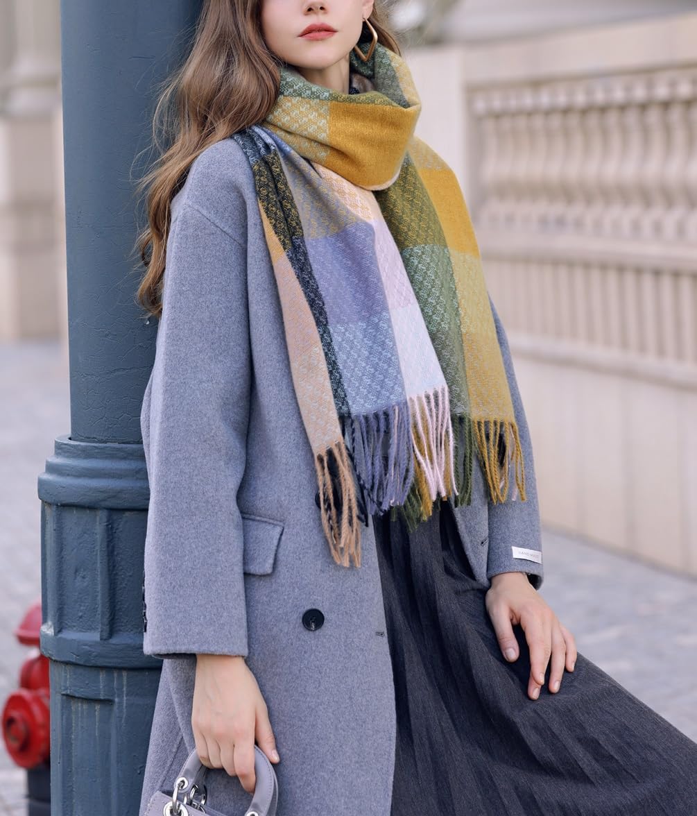 Wander Agio Women's Fashion Scarves Long Cashmere Like Shawl Winter Warm Knit Large Tassel Plaid Scarf - Image 2