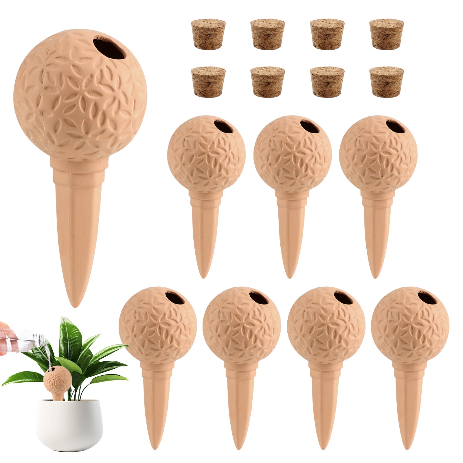 EXLECO 8pcs Coni in Argilla 185ml Testina di Irrigazione Goccia in Argilla Sfere di Irrigazione in Terracotta Sistema Automatico di Innaffiatura Vacanze Coni per D'Irrigazione Piante Interni & Esterni