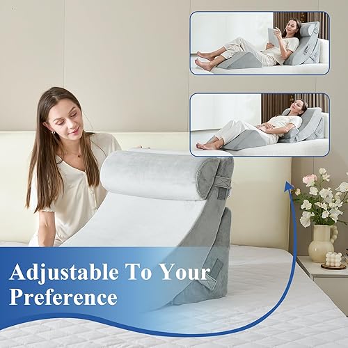 Miniatura 6 de Juego de 4 almohadas ortopédicas de cuña para cama poscirugía, espuma viscoelástica 45D para aliviar el dolor de espalda, cuello y piernas,