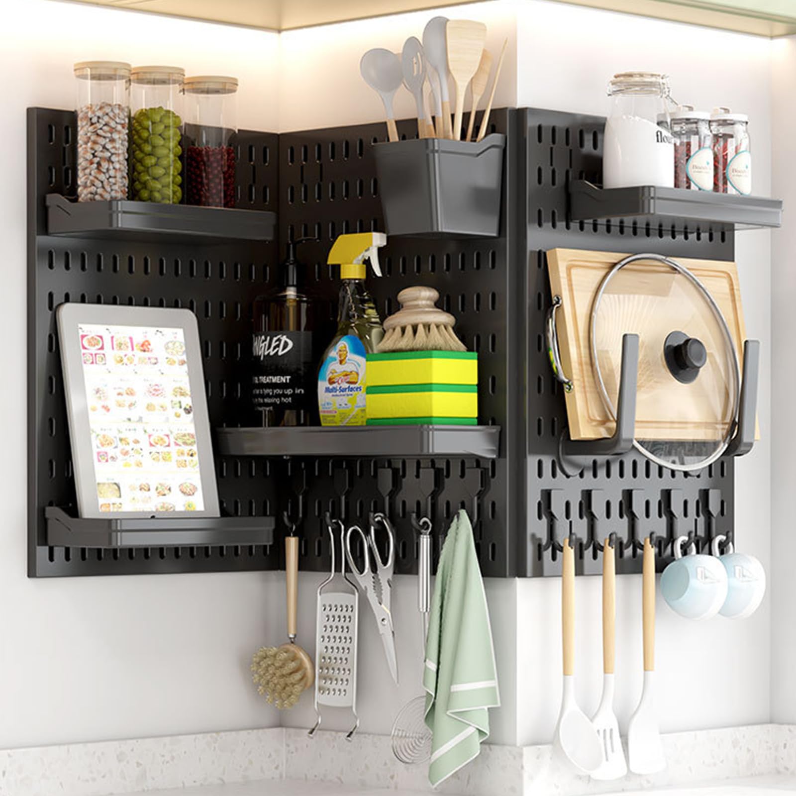 Pegboard Combination Kit, Pegboards and Accessories Modular Hanging for Wall Organizer, Crafts Organization, Ornaments Display, Nursery Storage, Peg Board, PegBoard Organizer for Home, Office (black)