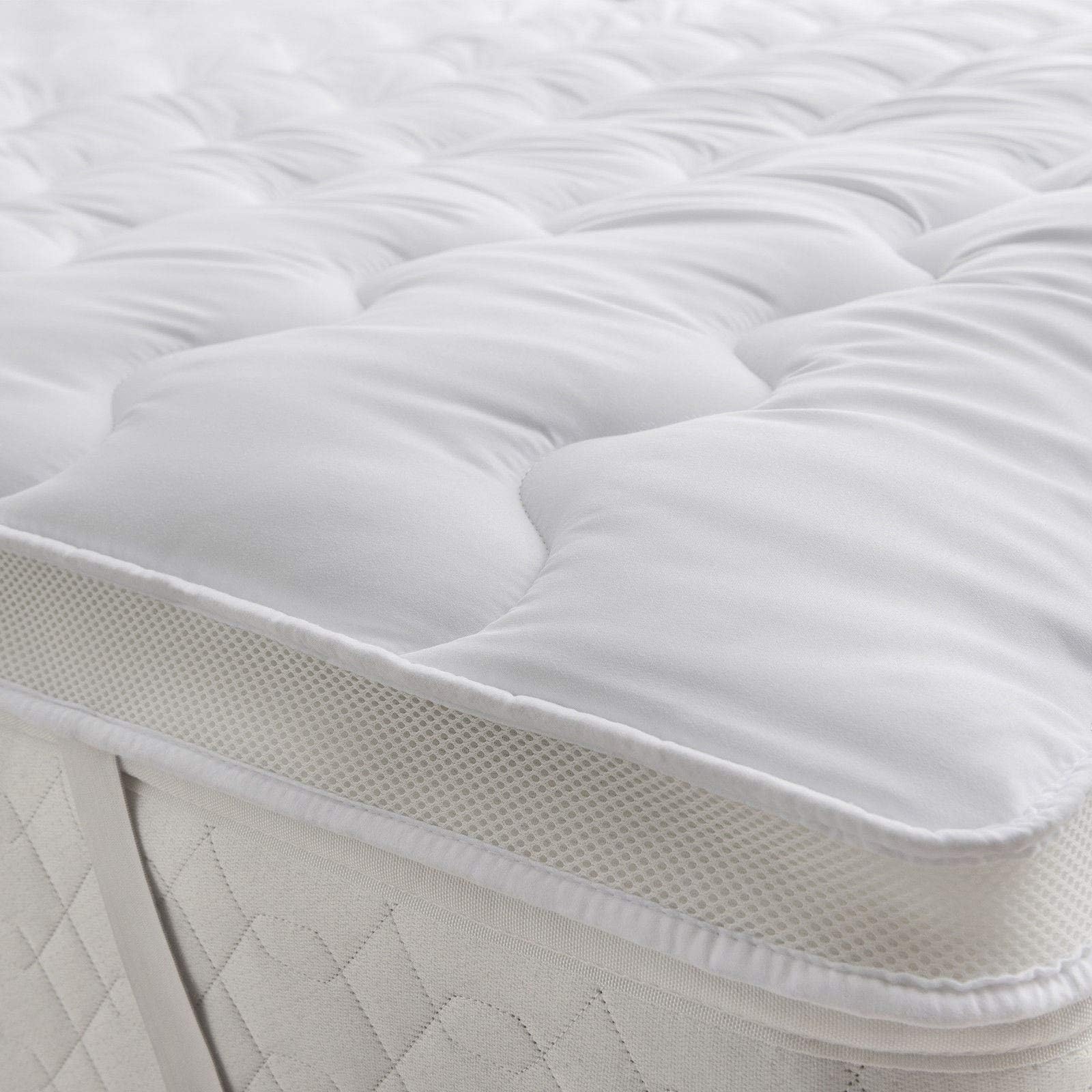 Microfibre Mattress Topper โ 5cm Deep Hollowfibre Filling | Anti-Allergy Ultra Air-Flow Cooling Mattress Protector Topper with Elastic Straps | Soft Bounce-Back Comfort (Single)