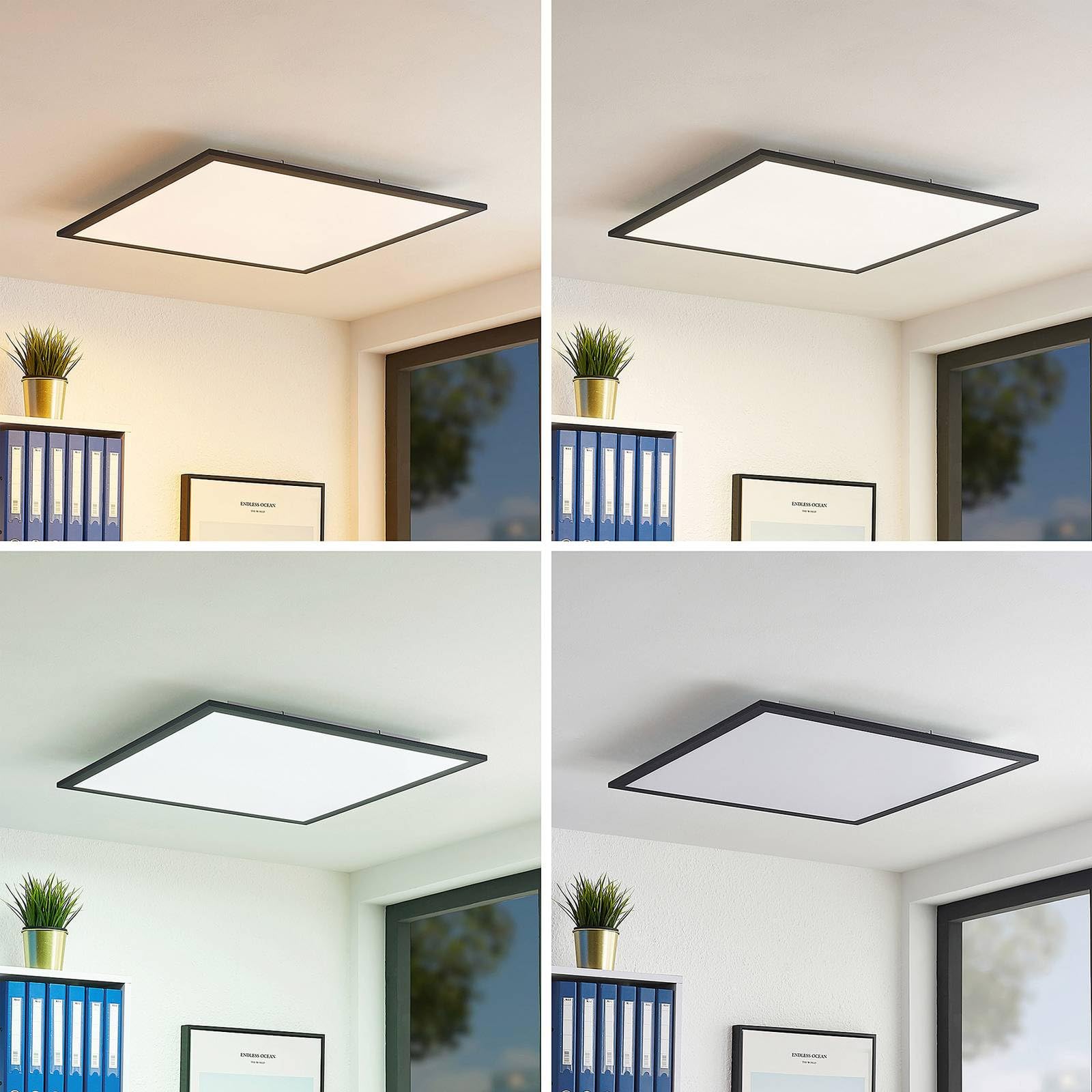 Lindby Pannello LED dimmerabile a controllo remoto (Moderno) colore Nero, in Alluminio ad es. Cucina lampadina inclusa lampada da ufficio per postazione lavoro plafoniera