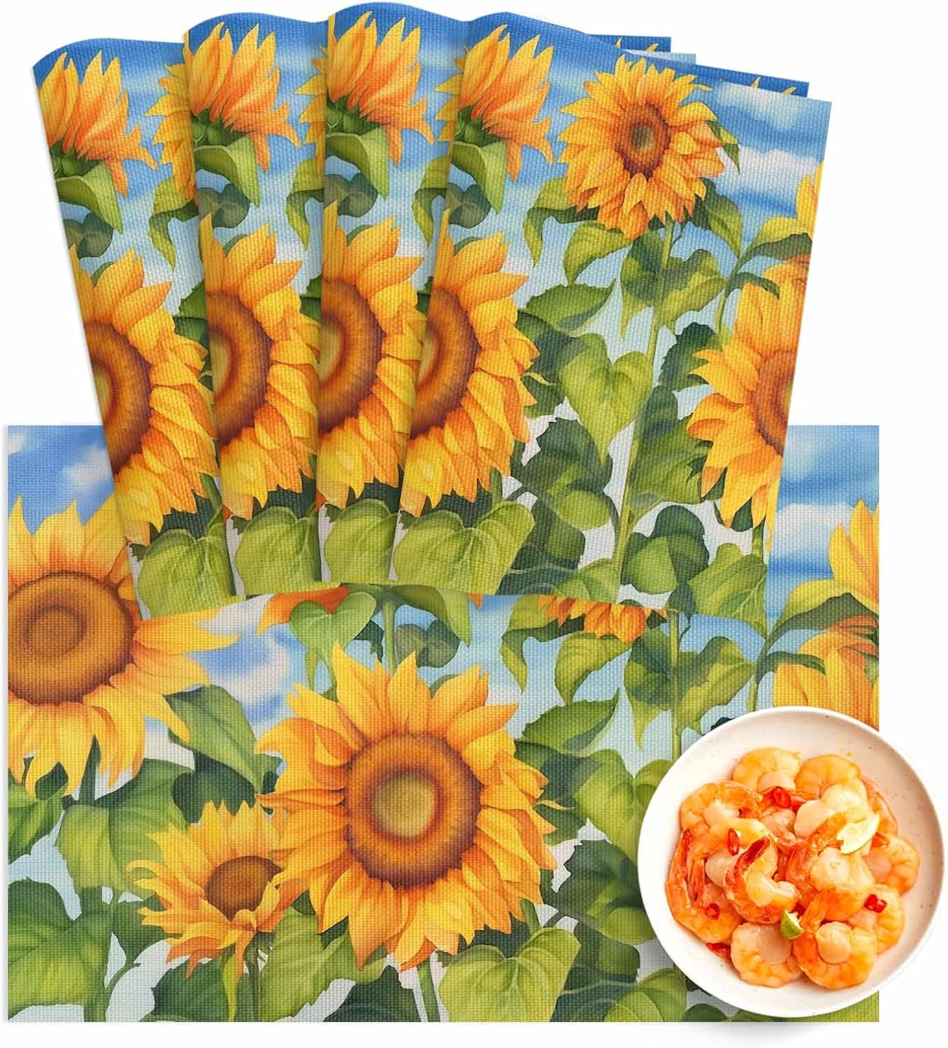 Watercolor Sunflowers Placemats for Dining Table Set of 4
