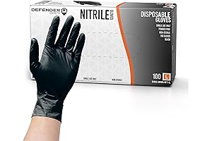 Defender Safety Black Nitrile Gloves, Industrial Grade: Latex-Free & Powder-Free (XL)