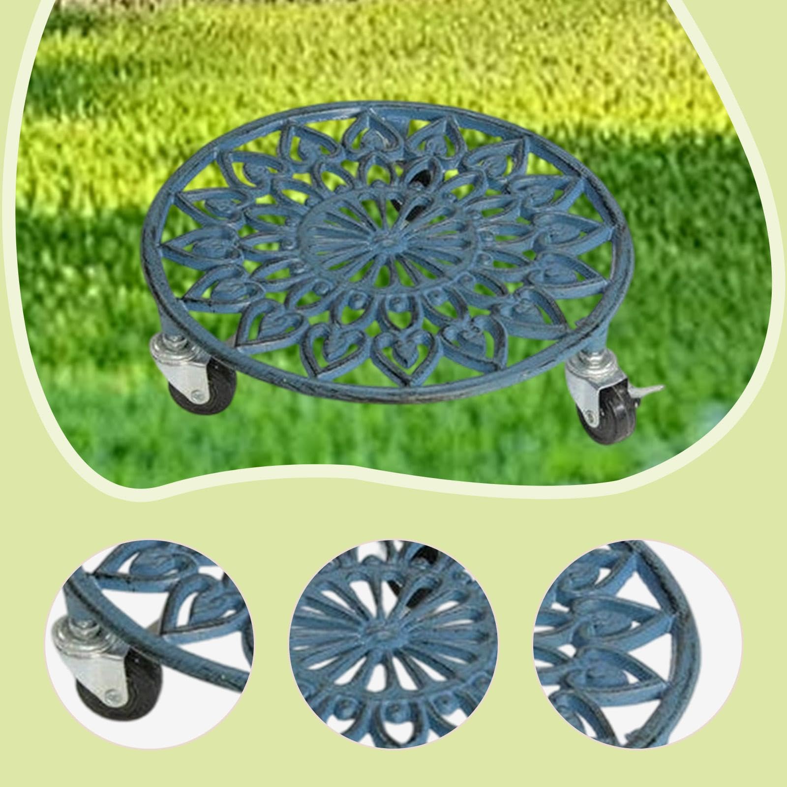 Soporte Rodante para Plantas, Bandeja para Macetas con Ruedas, Carro para Mover Macetas, Base de Hierro con Ruedas para Cubos de Basura Pesados, Azul