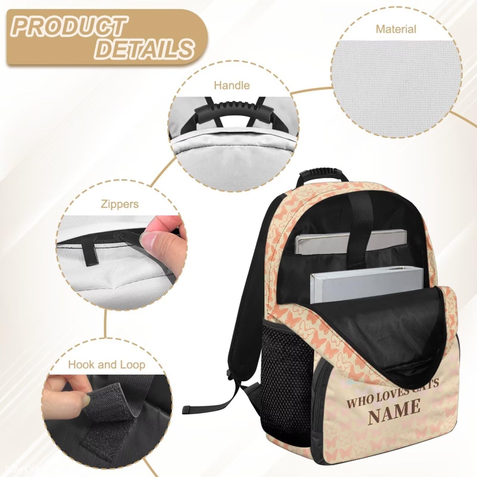 COEQINE Mochila personalizada para niñas para la escuela, mochila de 15 pulgadas para niños, mochila escolar preescolar para niñas pequeñas a las que les gusta el gato con nombre, mochila de viaje