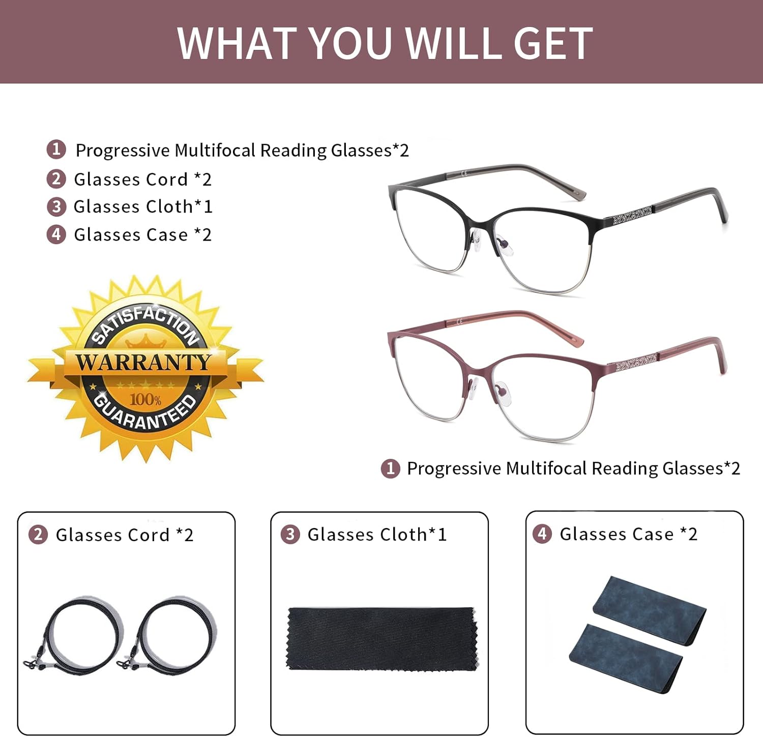 Progressive Multifocal Reading Glasses Women Cat Eye No Line Multifocus Transition Blue Light Reader Lady Metal Frame - Image 7