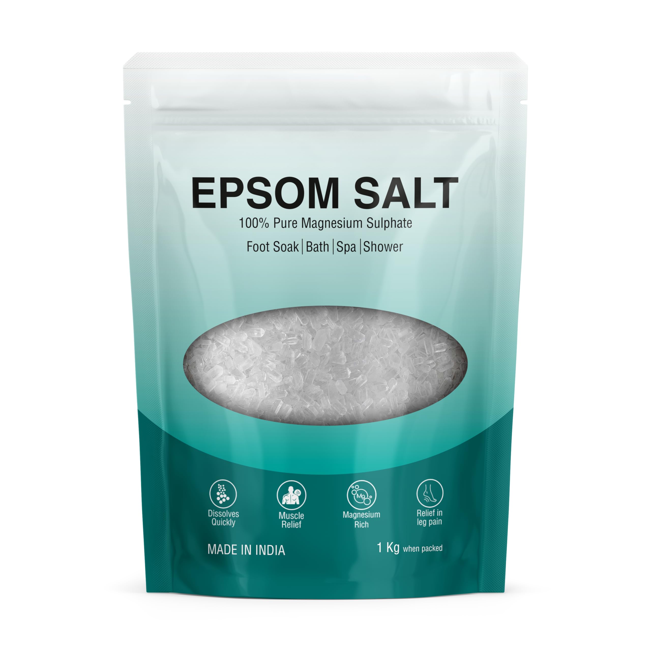 EVEREST's Fast-Acting Epsom Salt for Foot Pain Relief and Relaxation, 100% Pure Magnesium Sulphate, Soothing Luxury Bath Salt for Women and Men - 1Kg-picture-53