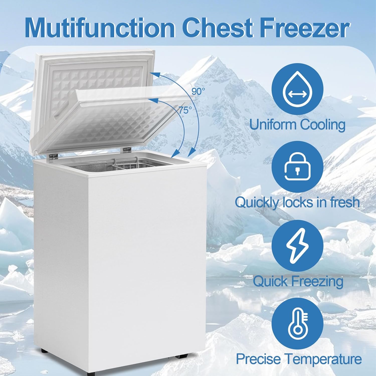 3.5 Cu.Ft Chest Freezer - Compact Deep Freezer with Removable Basket, Energy Efficient & Quiet Top Door Design, Mini Freezer Adjustable 7 Thermostat for Home, Apartment, Garage, Dorm (White)