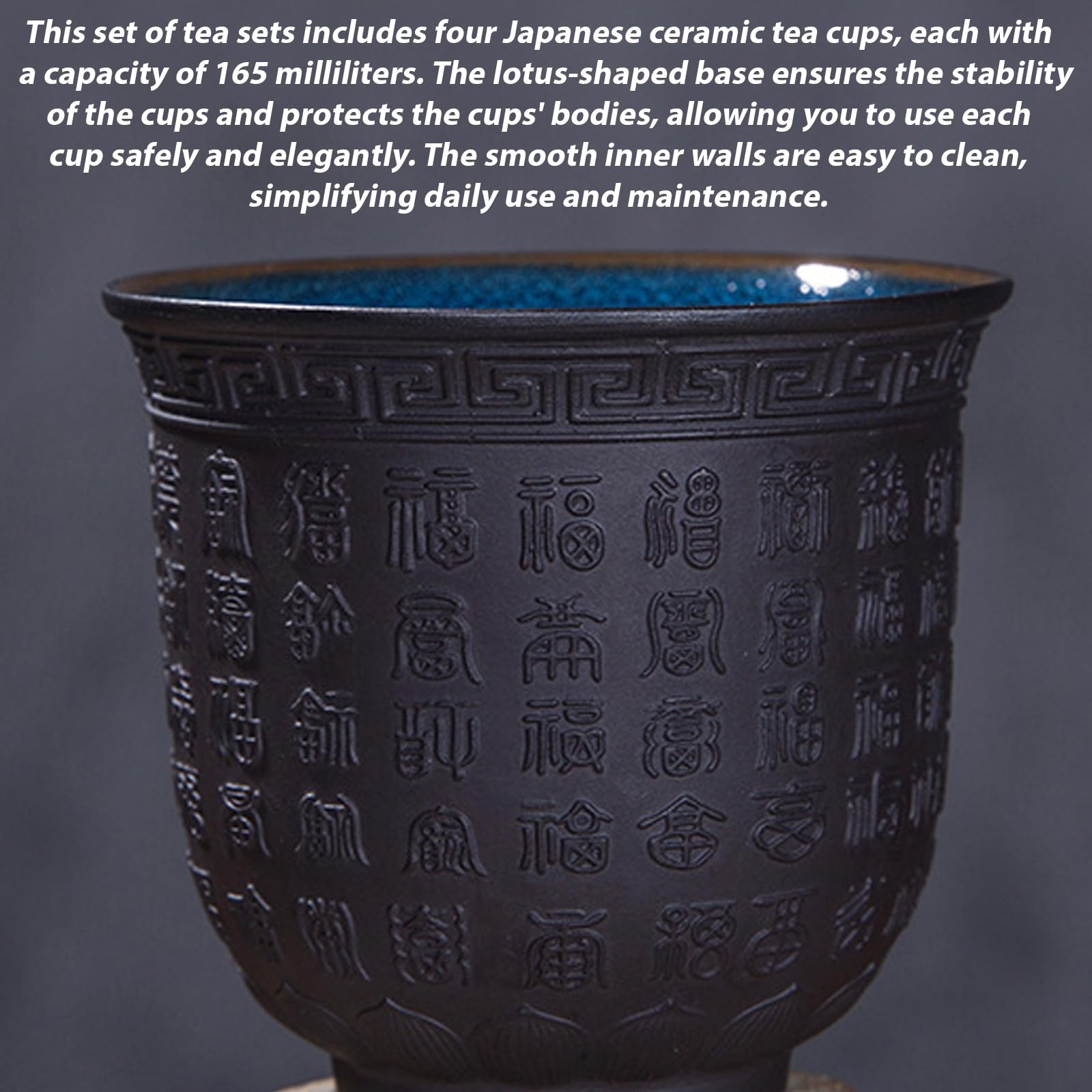 Japanische Teetasse 4er Set, Violette Sandbecher Buddhistische Herz-Sutra Muster Kleine, Tasse Teetassenset Ohne Henkel Für Zuhause, Geschenke, Büro, Sake Cups Teetassen