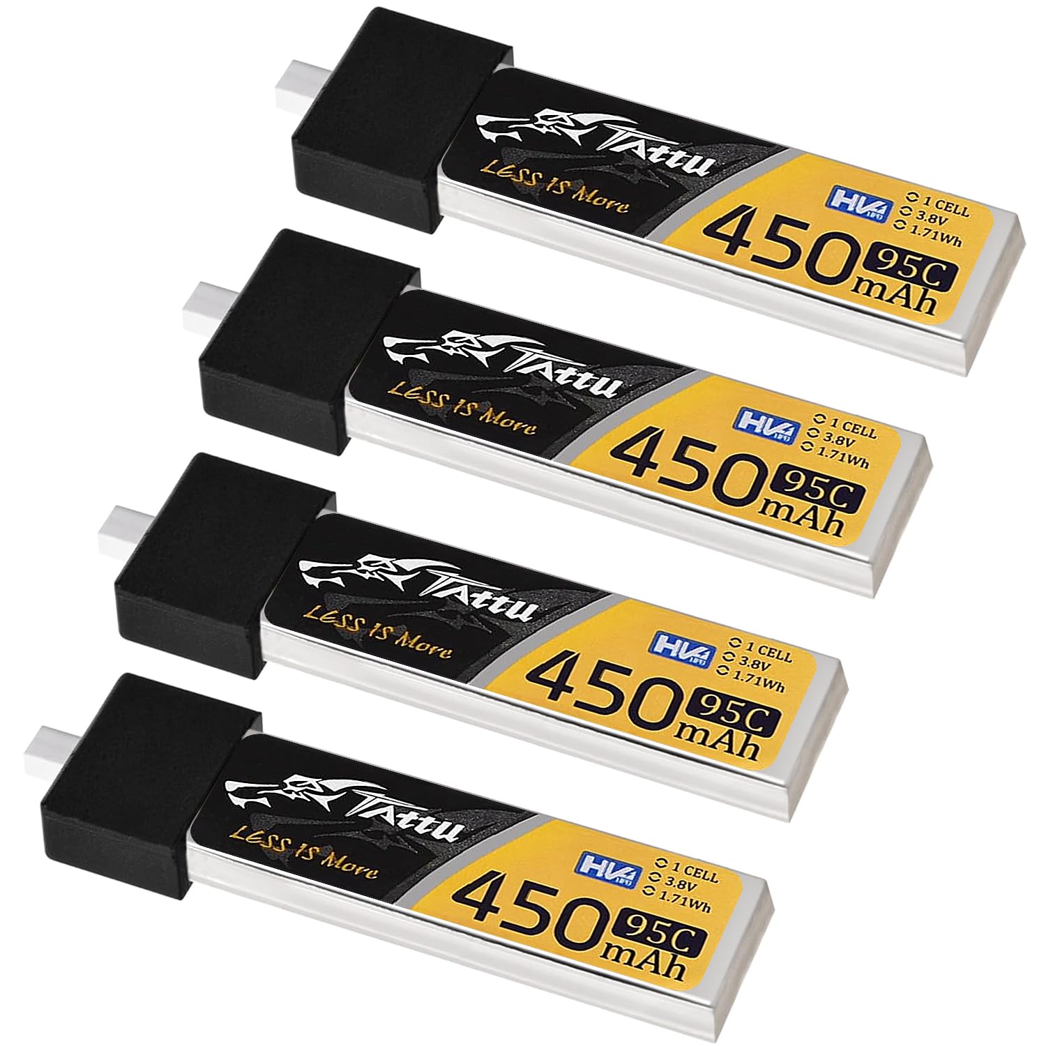 ZEVORO 4pcs 450mAh 1S 3.8V LiHV 95C Lipo Battery with BT 2.0 Connector for 1S FPV Tiny Whoop Drone Quadcopters Like Meteor75, Meteor75 Pro