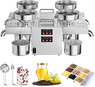 4-in-1 Electric Oil Press Machine with Control Panel, Cold/Hot Press Oil Extractor - 12-25 kg/h Output, 0.3-1.2 kWh, for Kitchen, Market, Restaurant