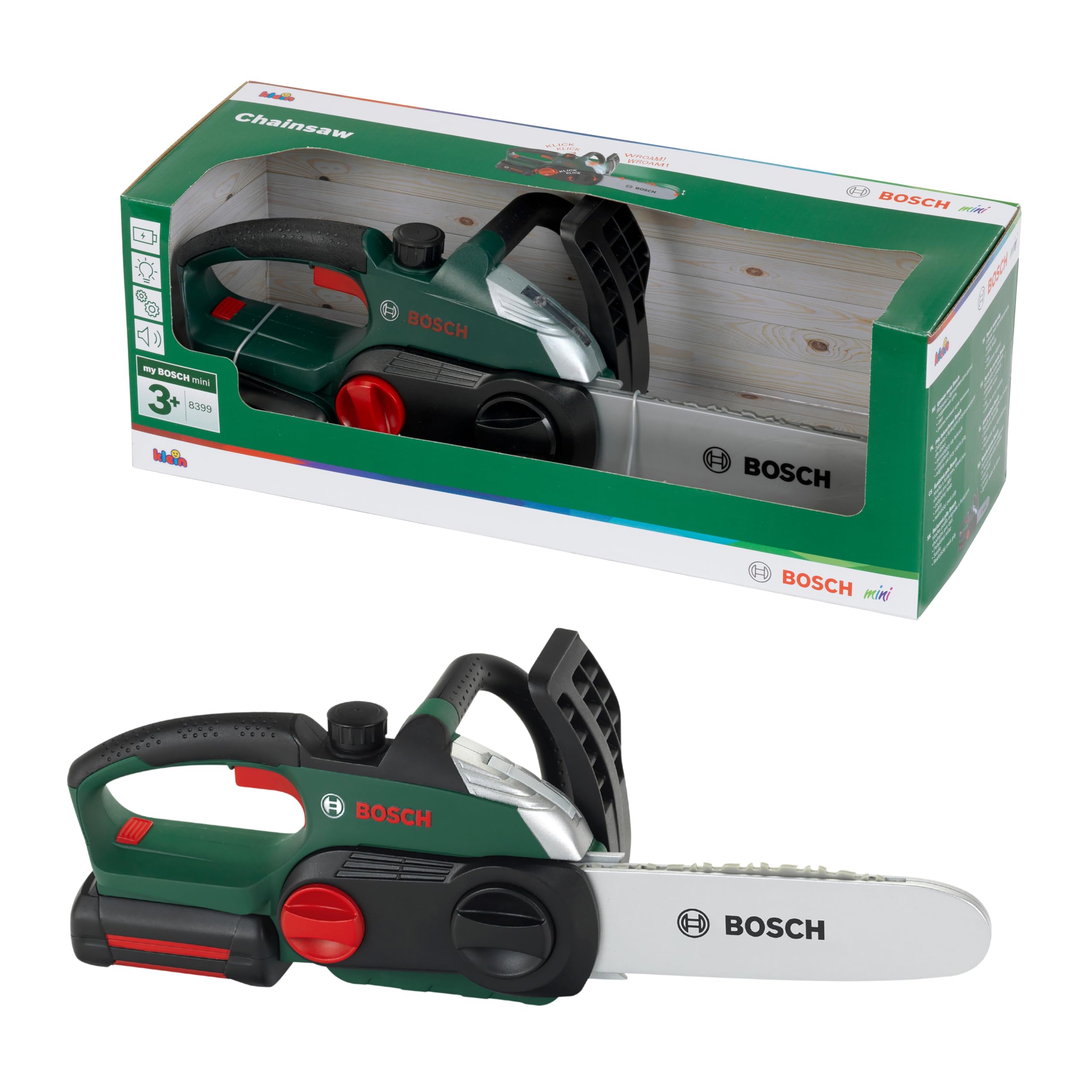 Theo Klein 8399 Bosch Chain Saw I Authentic Replica of the Original I Battery - Powered Saw with Light and Sound Effects I Toy for Children Aged 3 Years and up
