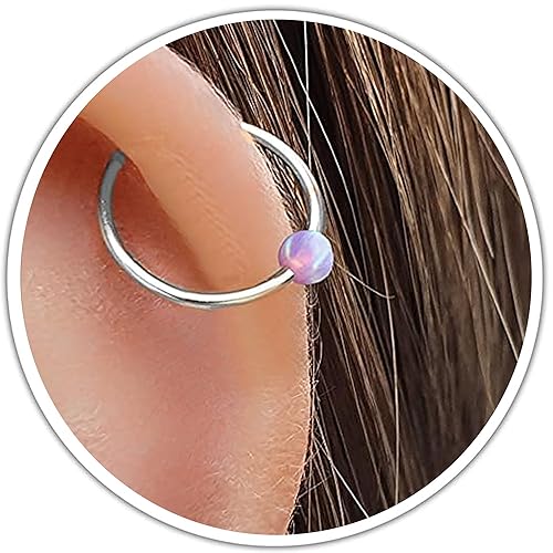 Vista 19 de 14k Gold Filled White Opal Nose Ring - 20 Gauge Cartilage Earring with 8-9mm Hoop Diameter - Perfect Piercing Jewelry for Women and Men