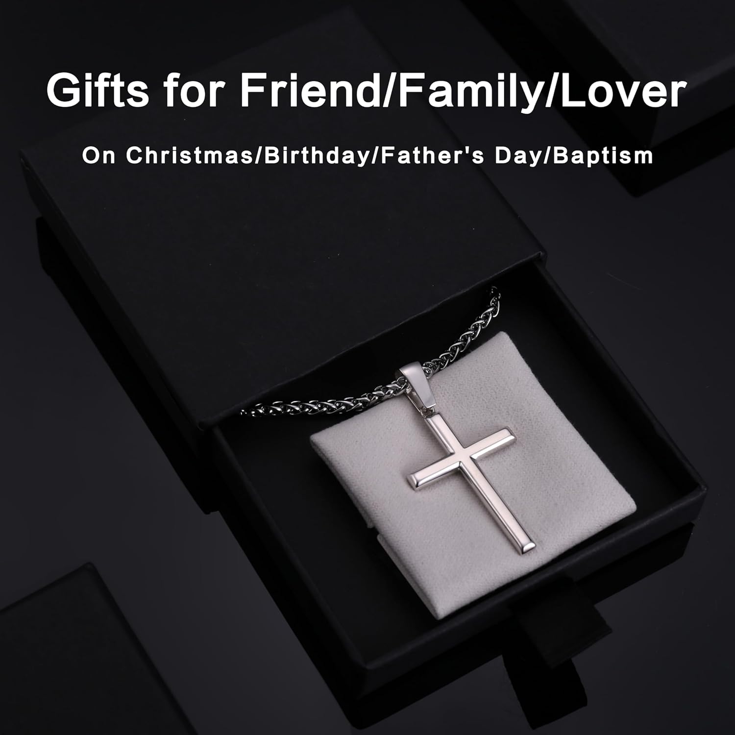 LOLIAS 925 Sterling Silver Cross Necklace Men-Removable Silver Cross Pendant with Hypoallergenic 316L Stainless Steel Wheat Chain Crucifix Necklace Jewelry for Mens Women, 16-30 Inches - Image 5