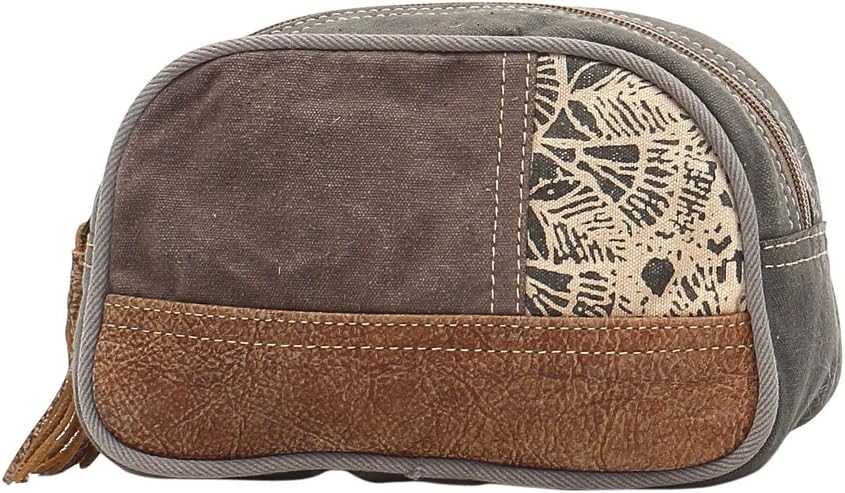 Myra Bag Flowers Make-Up Kit Upcycled Canvas Small Bag Brown Small