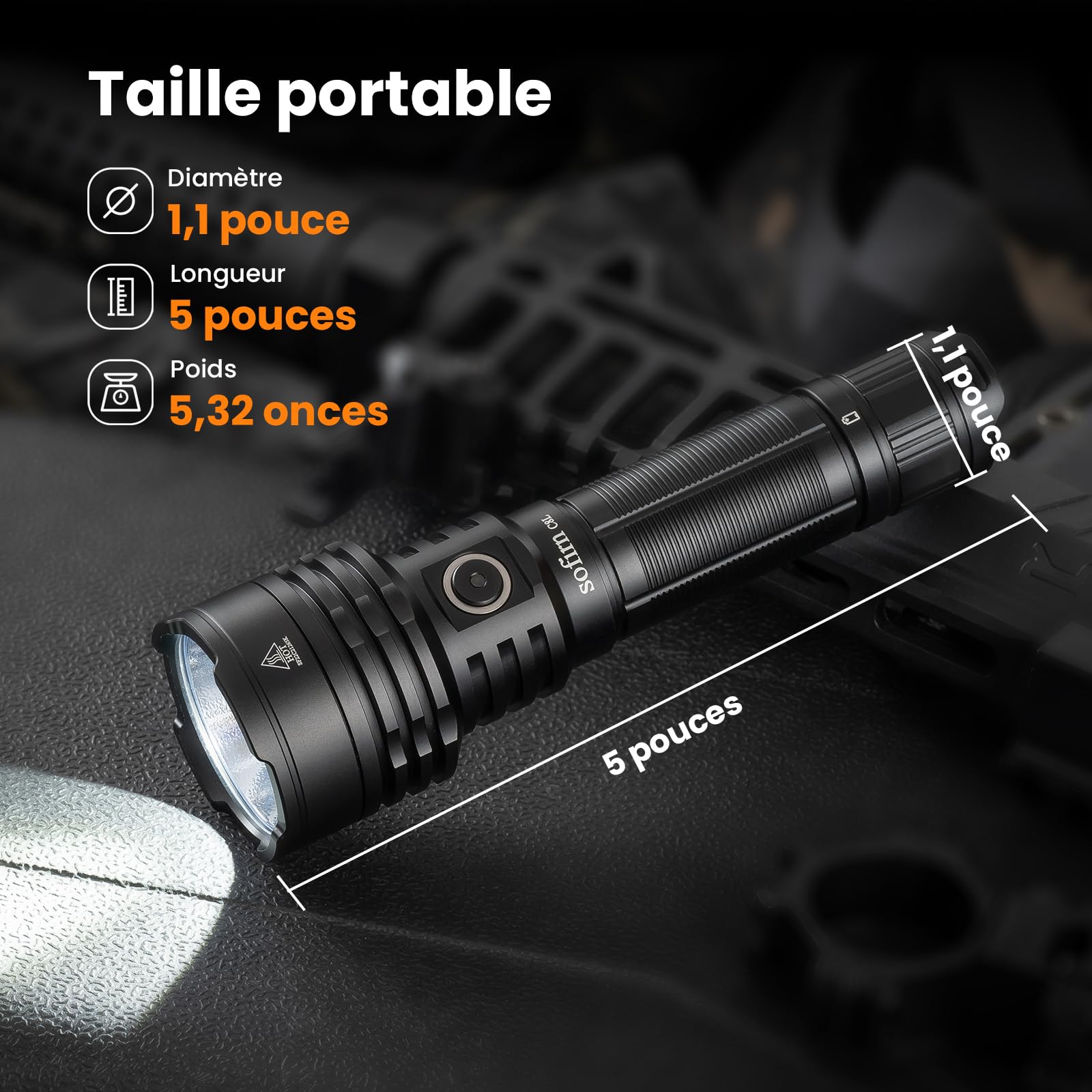 sofirn C8L Lampe Torche Tactique Lampe de Poche LED Puissante 3100 lumens, Portée de 531m, Lampe Tactique Rechargeable Militaire étanche IPX8, Pour Urgence, Recherche et Utilisation en Extérieur