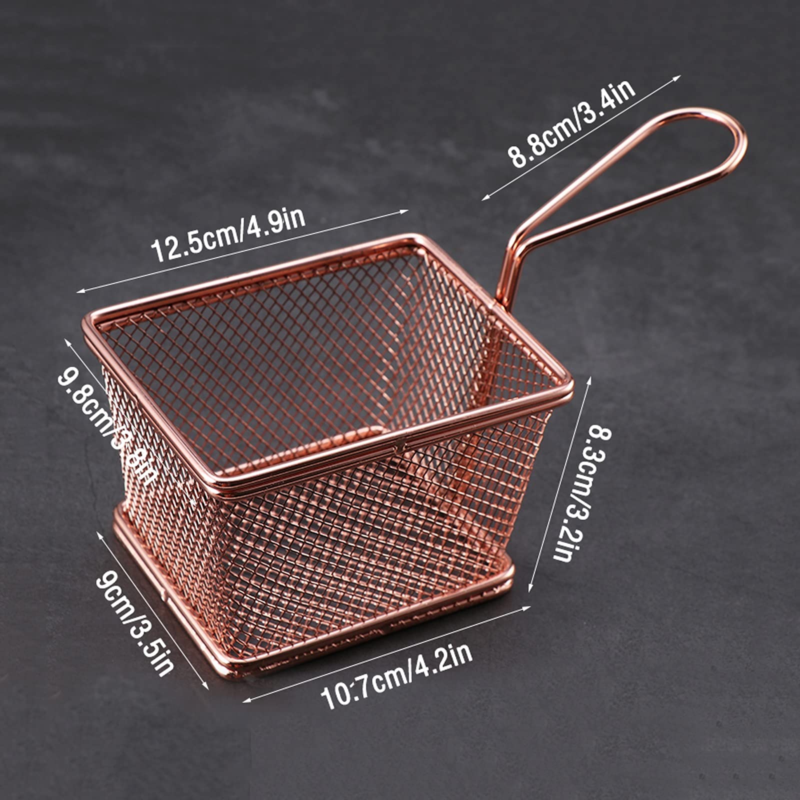 Cestello per friggere in Acciaio Inox - Colino Quadrato a Maglia Grossa con Manico per Patatine Fritte, Pollo Fritto, crocchette di Pollo - Cestello Resistente e Croccante per Cucinare a CAS