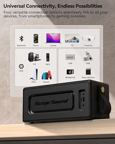 Miniatura 7 de Altavoz Bluetooth, altavoces retro StageSound Bluetooth inalámbricos, altavoz portátil con refuerzo de graves, impermeable IP67, luces LED,