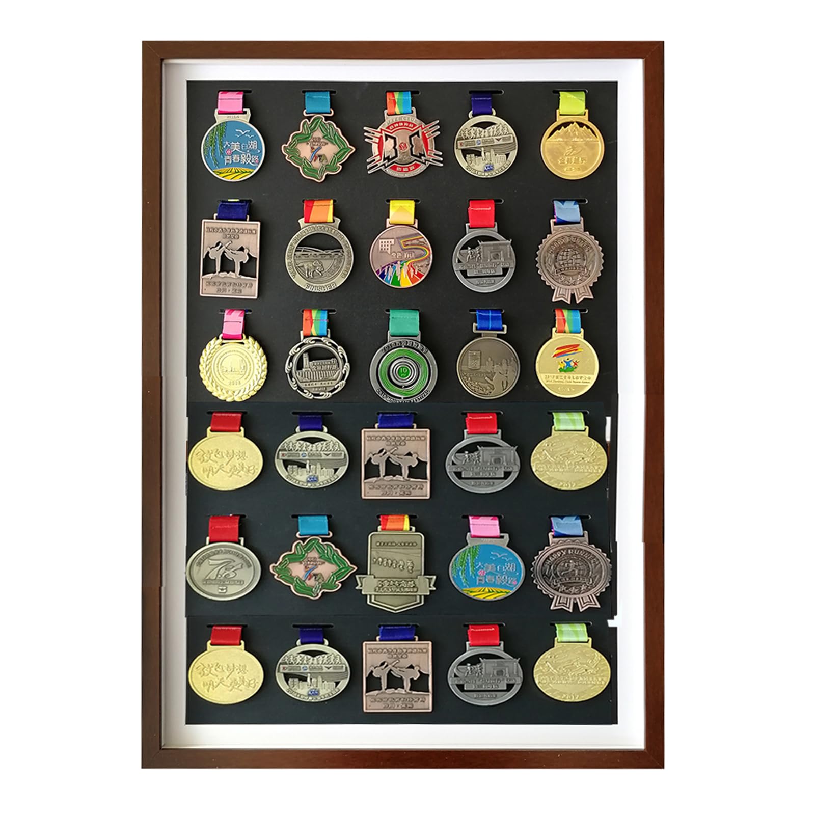 ETUELNOPT Medal Storage Box for Runners, Solid Wood Medal Display Case Multicolor Multiple Sizes for Sports and Military Medals(Walnut Color,A4 (3 medals))