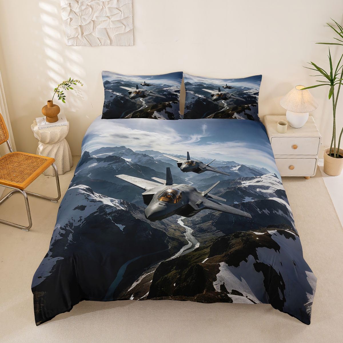 Parure de lit avions de combat et montagne housse couette 200x200 cm