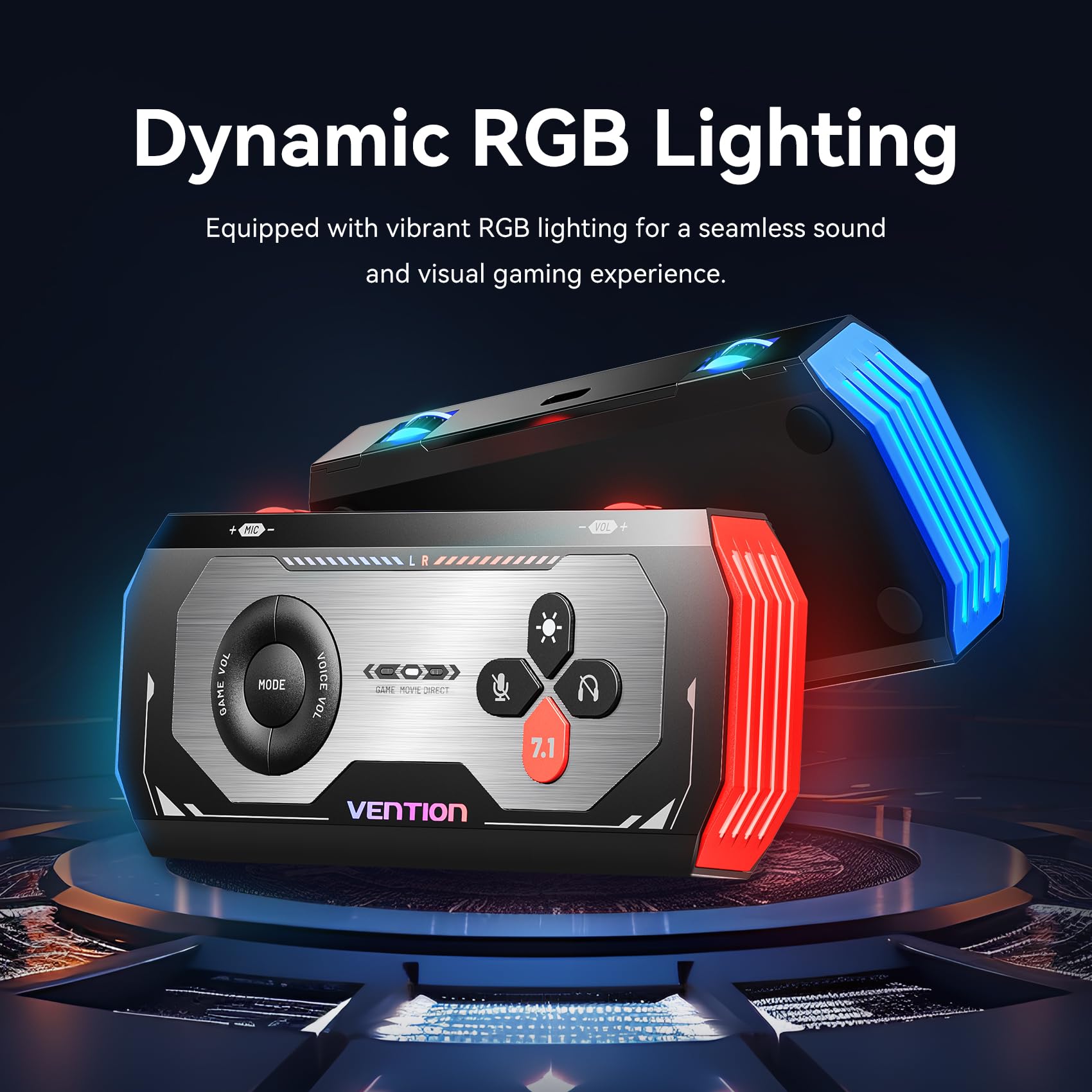 VENTION Tarjeta de sonido USB externa 7.1 DAC para juegos, sonido envolvente virtual 7.1, 24 bits/192 KHz, sistema de luz RGB, amplificador de audio para juegos compatible con PS5, PS4, Xbox One,
