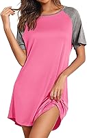 Ekouaer Women's Short Sleeve Sleep Shirt - Soft Stretchy Pullover Nightgown, Comfy Nightdress S-XXXL