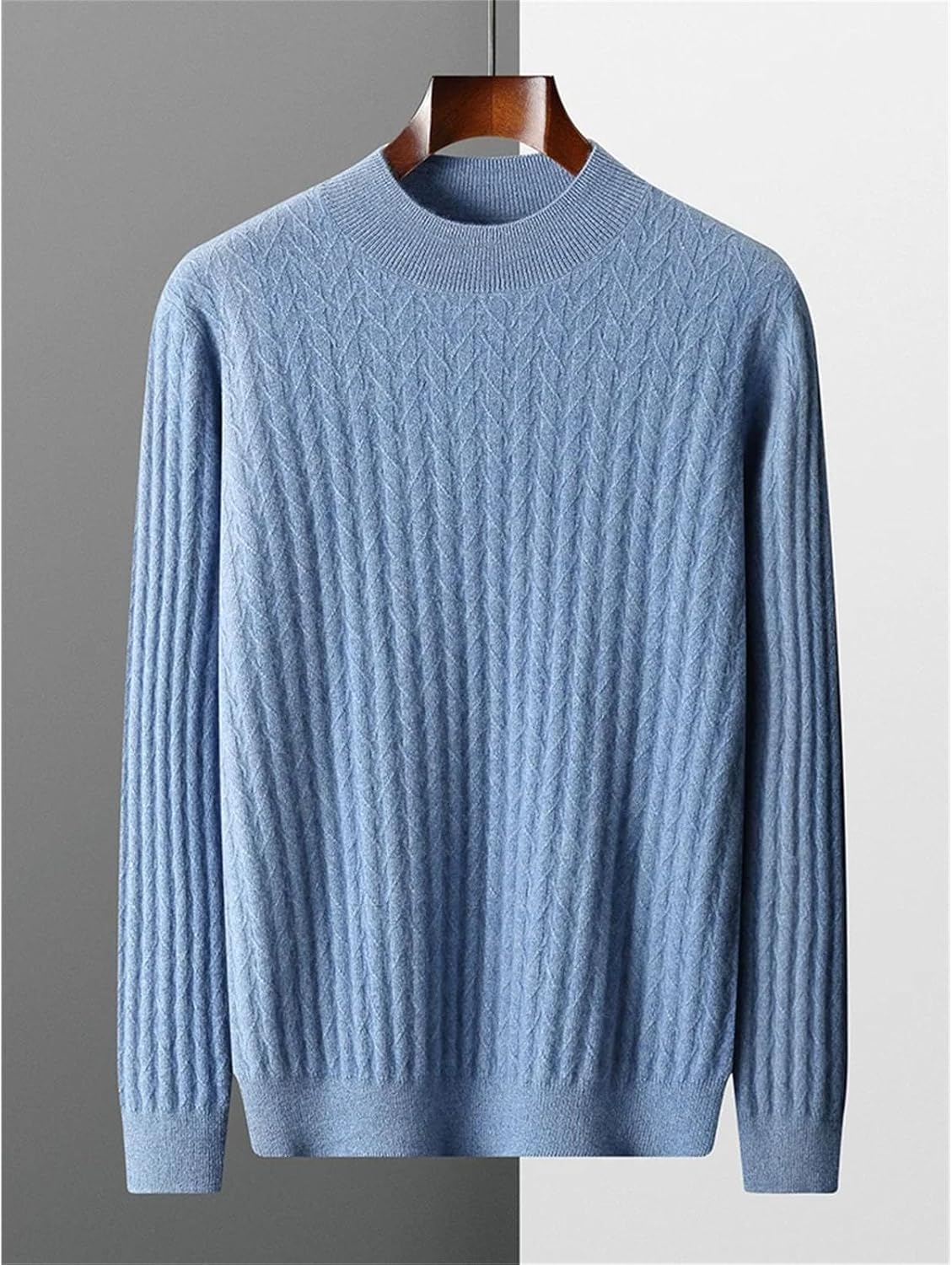 Cashmere Pullover Herringbone Pattern Thick Warm Mock Neck for Men
