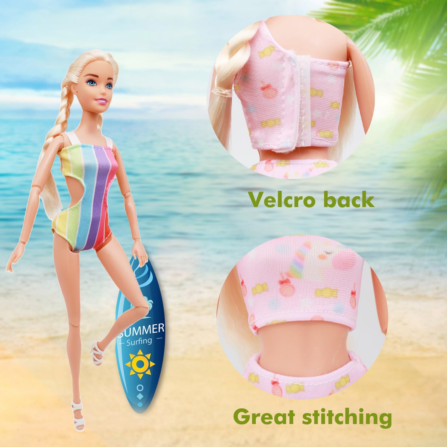 Set De Ropa De Verano Para Muñecas 11.5 Pulgadas | 35 Piezas Con Bikinis, Vestido, Chaqueta De Tul Y Accesorios De Playa