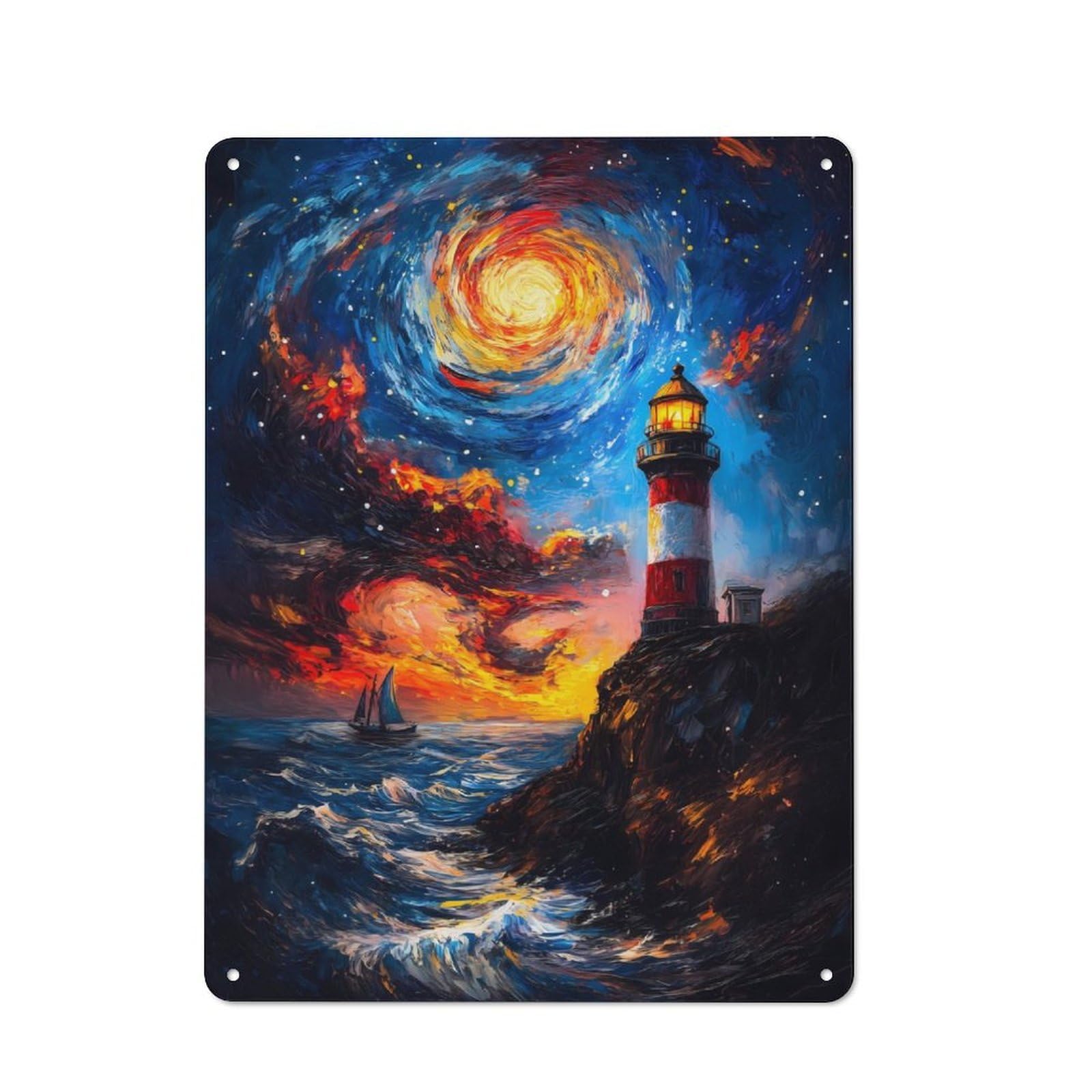 Junmoney Lighthouse Under Starry Sky 40X30cm Retro Tin Wall Plaque With For Pub Or Café, A Winter Wall Decor Update For Café Interior Fans