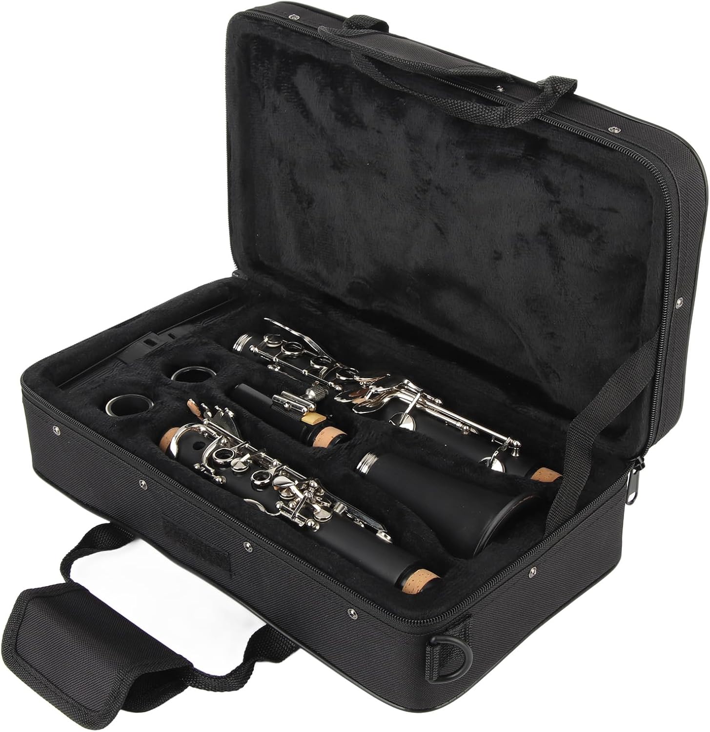 Bb Clarinet Set Wood Clarinet for Beginners, 17 Keys Professiona Bb Clarinet with Case, Reeds Cleaning Cloth(Black)