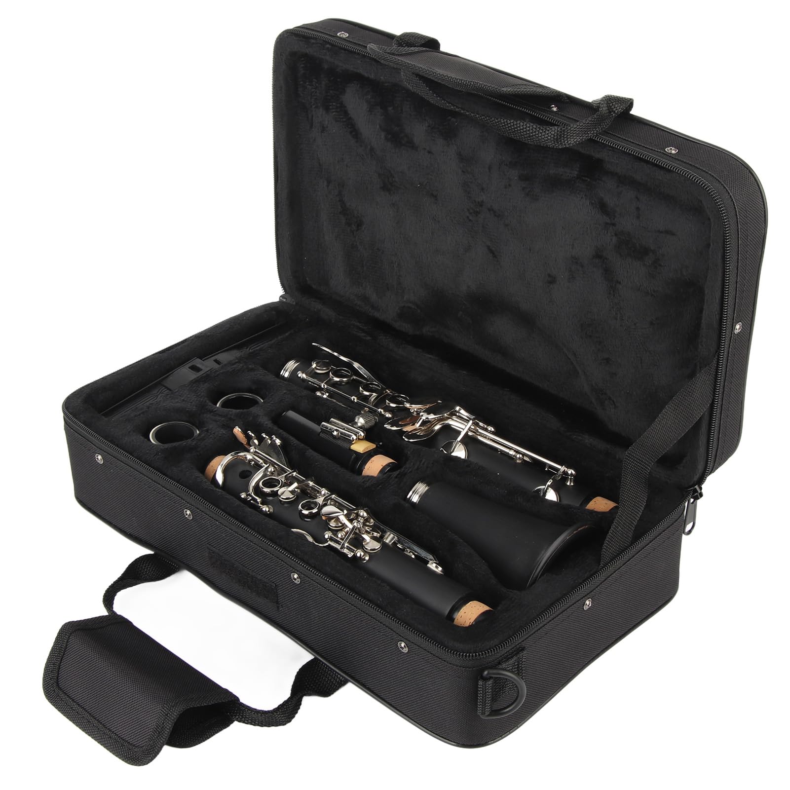 Ensemble de Clarinette Sib à 17 Touches, Clarinette Sib en Bois avec Chiffon de Nettoyage, Coffret de Tournevis à Roseaux pour Instrument de Musique Débutant (Noir