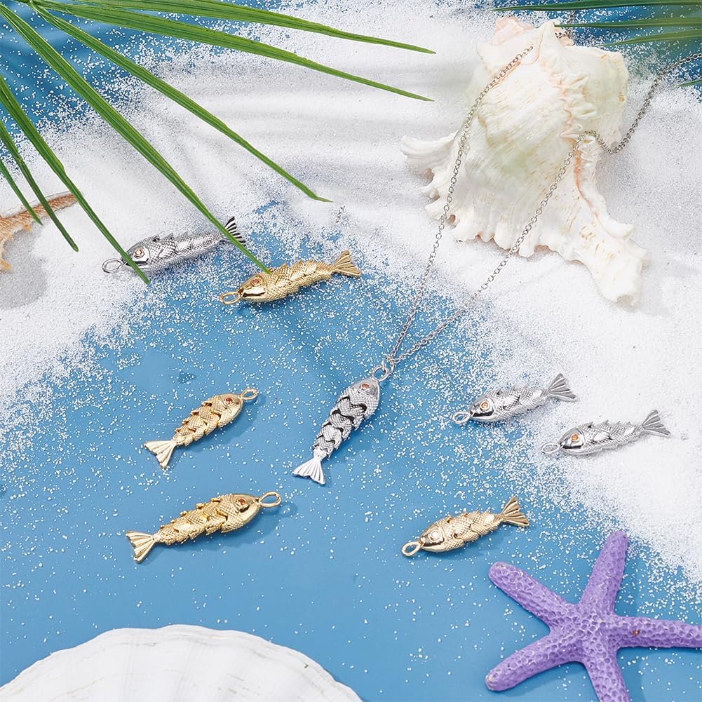 8Pcs Fish Charm 4 Styles 18K Gold Plated Brass Pendants Ocean Animal Fish Shaped Pendants Small Fish Findings for Bracelet Necklace Earrings DIY Jewelry Making DIY Crafts Gold Platinum - Image 5