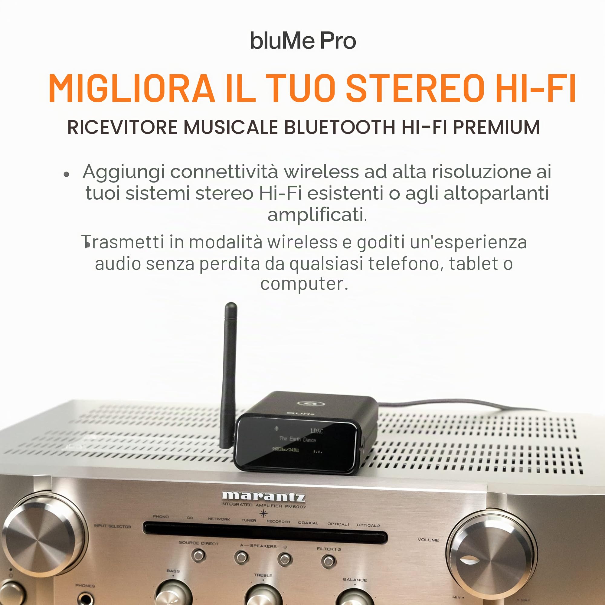 Auris Blume Pro - Ricevitore musicale Hi-Fi Bluetooth 5.0, adattatore Bluetooth con DAC, LDAC, AptX HD, display OLED, uscita AUX coassiale ottica per home stereo, ricevitore AV o amplificatore