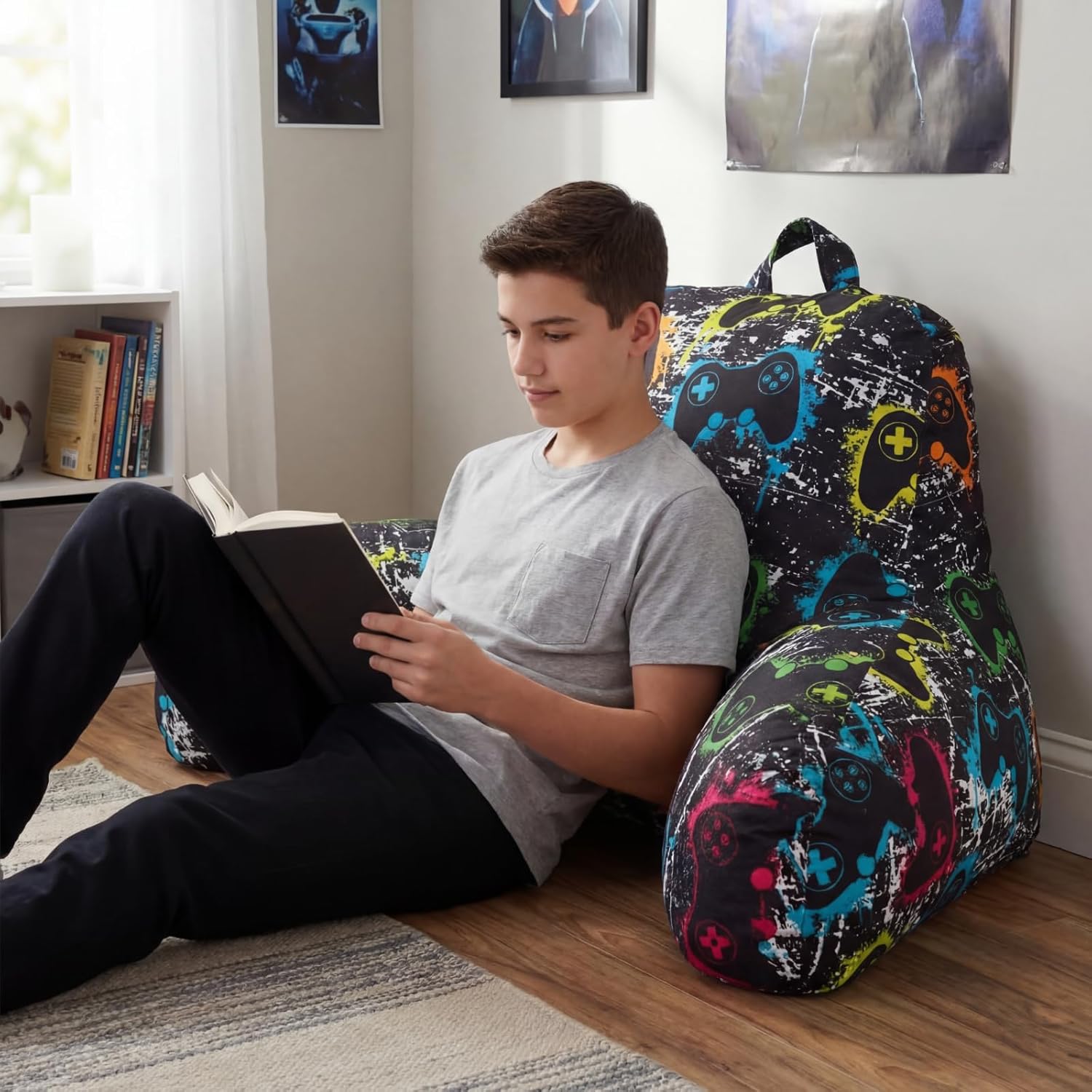 Redbaker Gamer Reading Pillow with Arms for Bed 28" x 15" Gaming Backrest Support Cushion with Memory Foam Couch Cushion Support Pillow for Sitting up