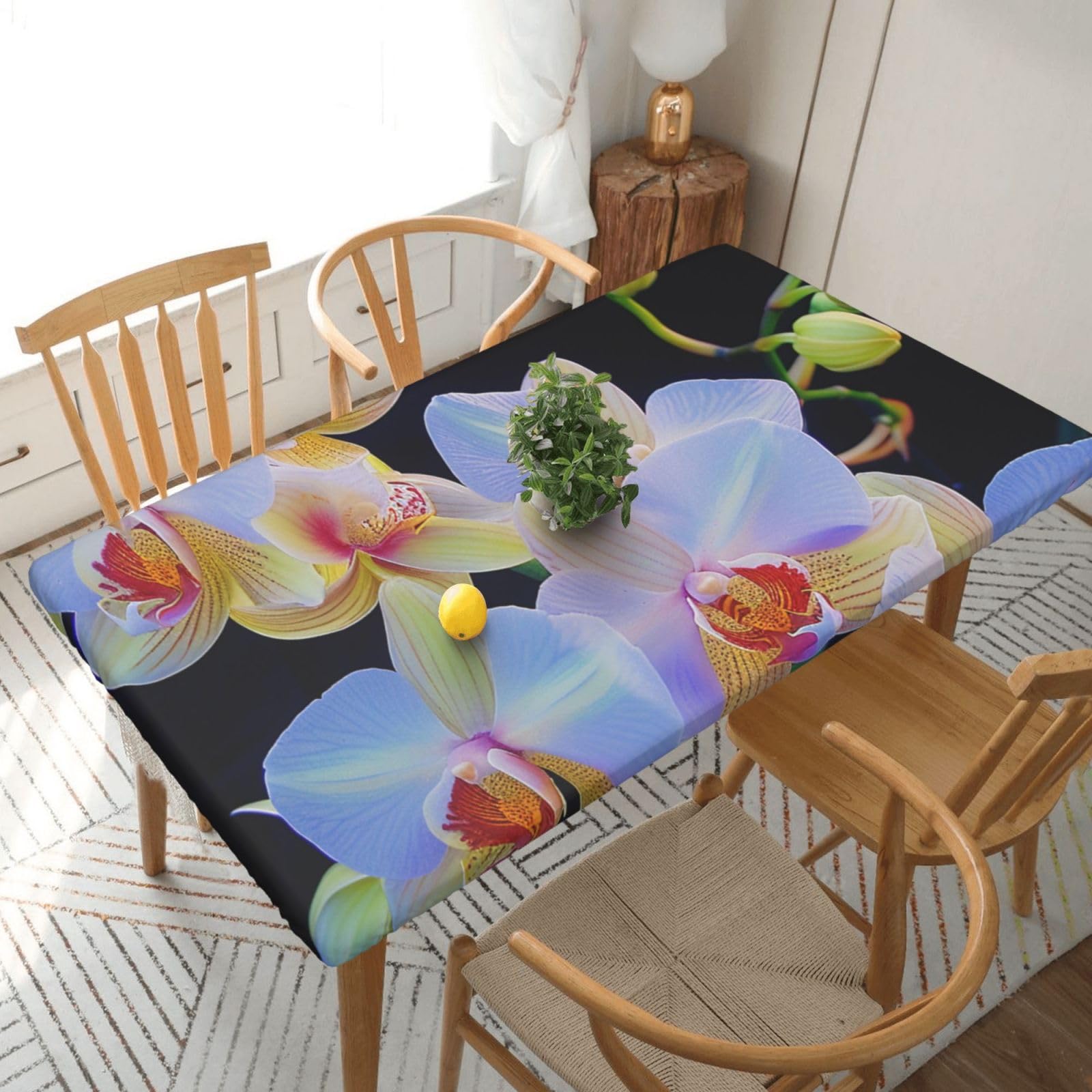 WPKJU Orchids Print Printed Tablecloths 5ft Rectangular Table Covers Washable Polyester Decorative Table Cloth for Dining Table Picnic Wedding