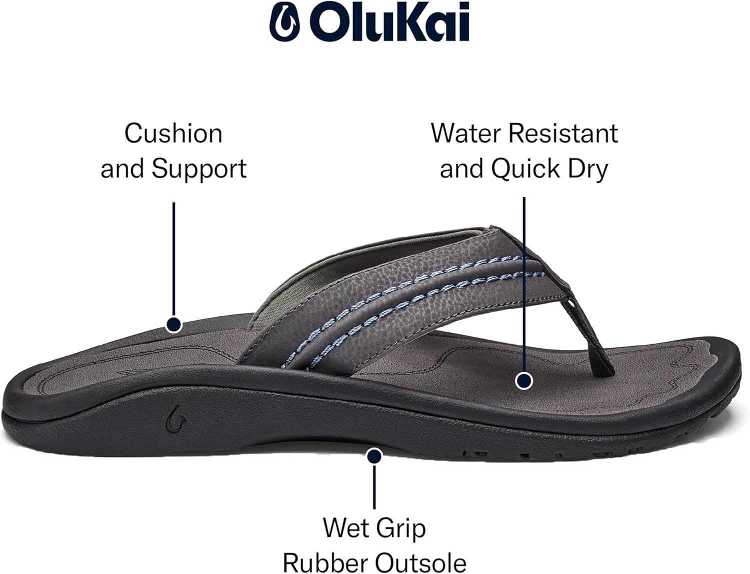OLUKAI Hokua Men's Beach Sandals, Quick-Dry Flip-Flop Slides, Water Resistant & Wet Grip Rubber Soles, Compression Molded Footbed & Soft Comfort Fit - Image 4