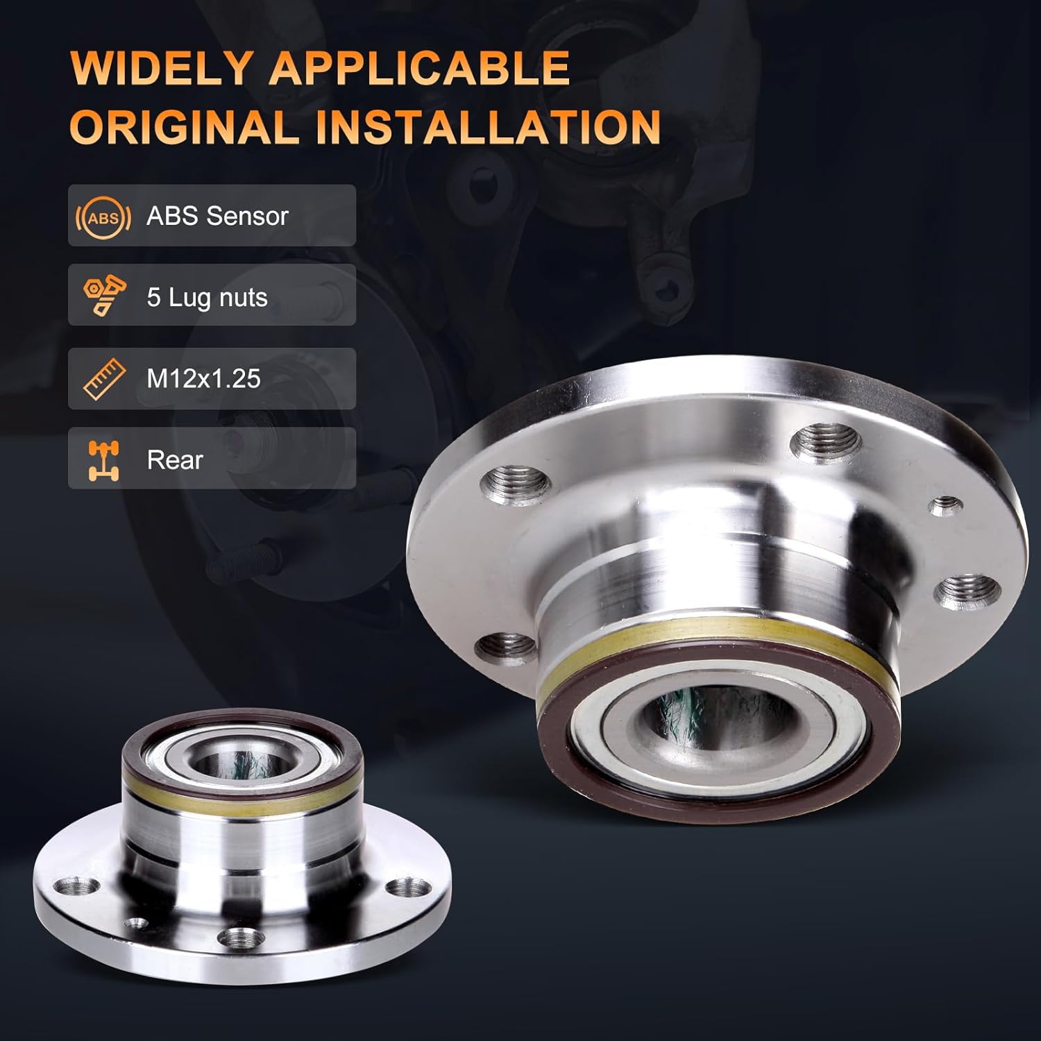 512319 Rear Wheel Bearing and Hub Assembly Compatible with 2015-2020 for Audi Q3 2010-2015 for Volkswagen Golf Replaces Arteon Beetle CC Eos Golf City GTI Jetta Passat CC Tiguan 5 Lugs W/ABS 1pcs
