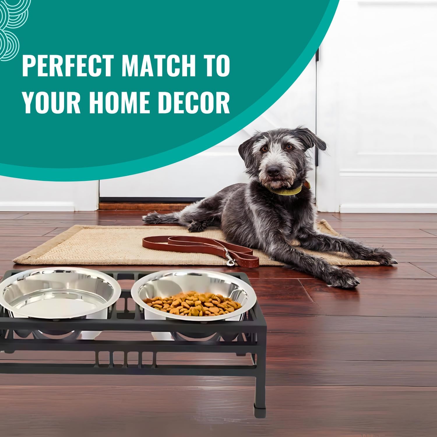 Berlin's Wrought Iron Pet Bowl Stand, with Set of 2 Bowls, Stainless Steel Food and Water Bowls, Double Diner for Dogs and Cats (Black Iron Stand, Small 350ml) 3