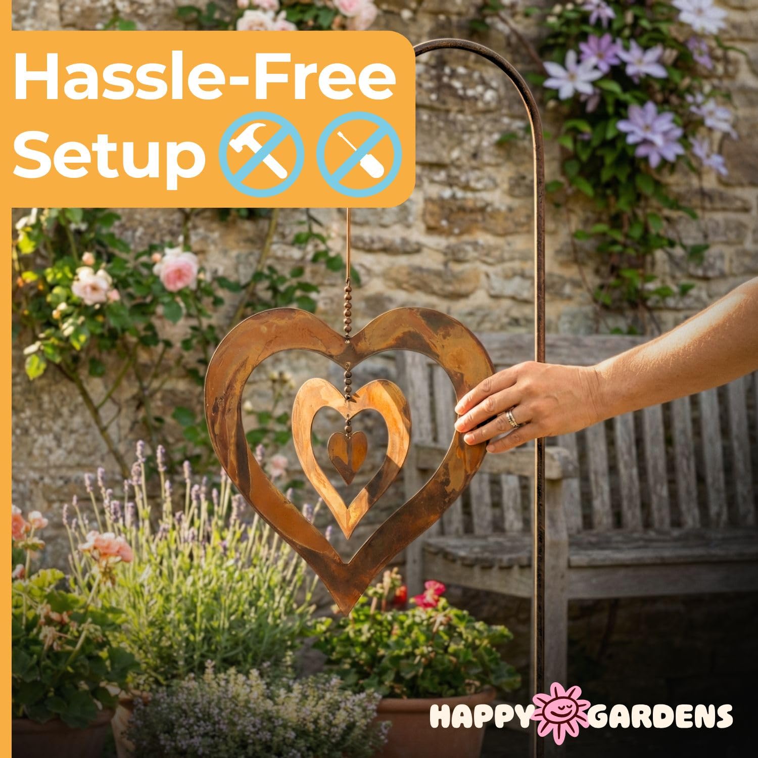 Happy Gardens Wisząca ozdoba w kształcie serca z płomieniowym wykończeniem, dekoracje w kształcie serca na zewnątrz, na Walentynki, Dzień Matki, prezenty ogrodowe i podwórkowe