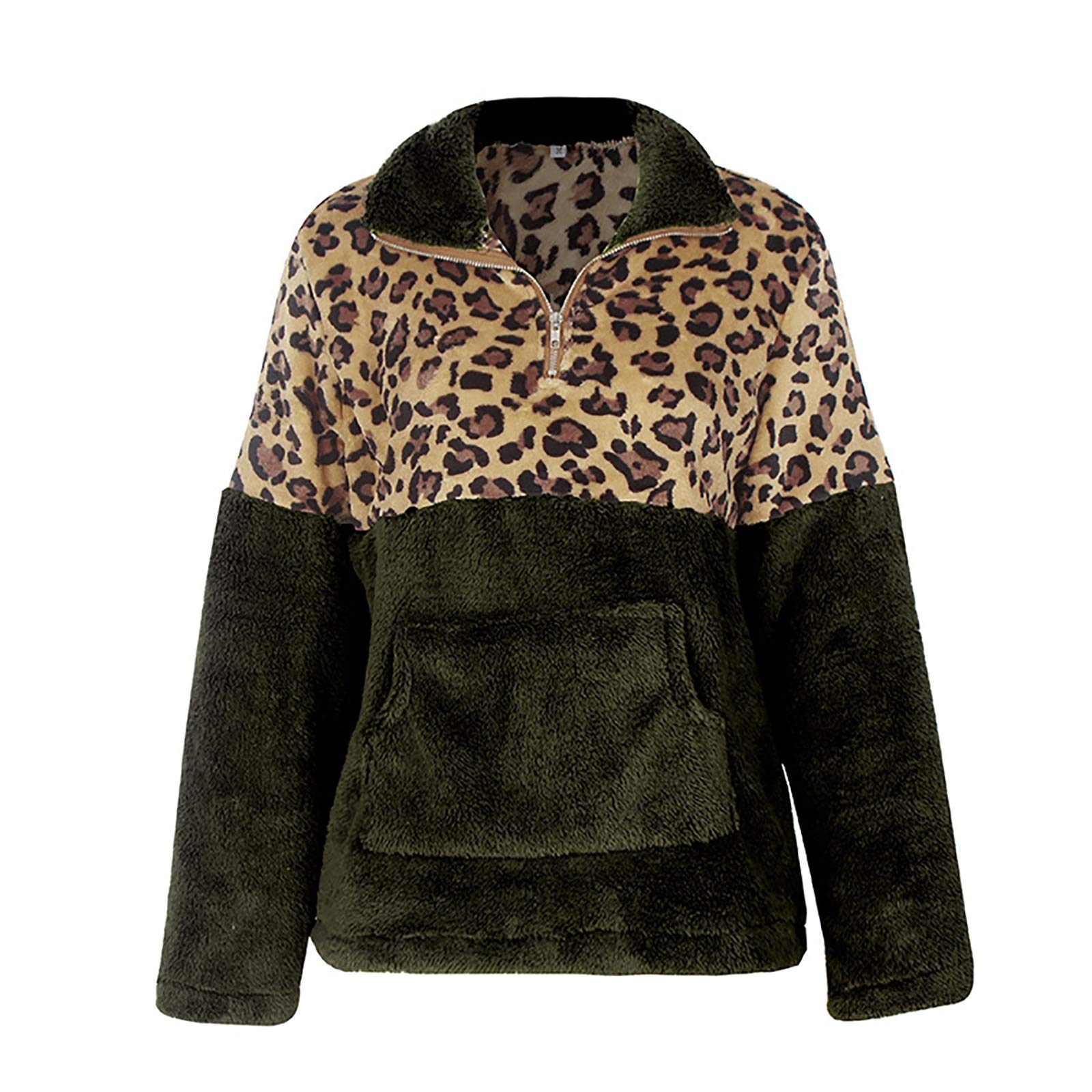 G&F Damska bluza z kapturem, puszysty polar, długi rękaw, bluza z zamkiem 1/4, utrzymuje ciepło, zapinana na zamek błyskawiczny, bluza z kapturem, luźny płaszcz S-2XL (kolor: zielony, rozmiar: S)
