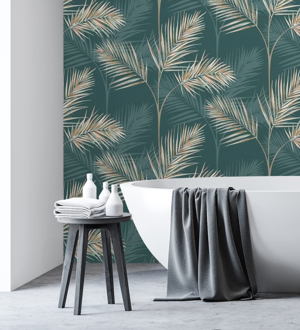 GAULAN 680912 - Papel pintado lavable tropical de hojas de palmeras camel y verde para pared salón dormitorio comedor cabecero cama - Rollo de 10 m x 0,53 m